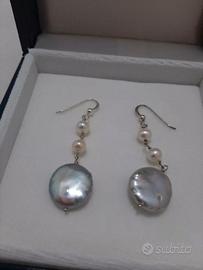 Orecchini Argento 925 2 Perle e Madreperla a disco