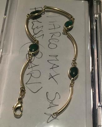 bracciale oro 18 kt e pietre verdi
