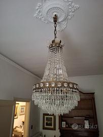Lampadario in ottone e cristallo - anni '70