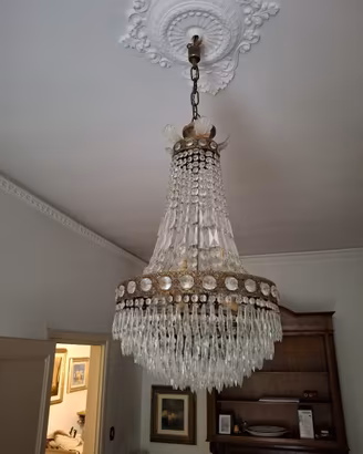 Lampadario in ottone e cristallo - anni '70