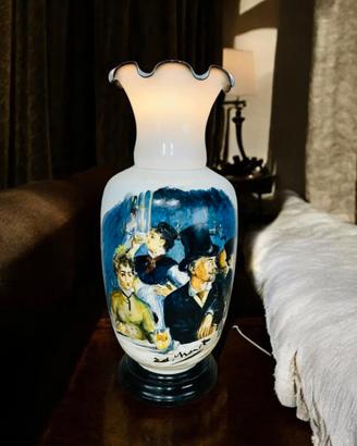 Lampada vintage da tavolo in ceramica e opalina.