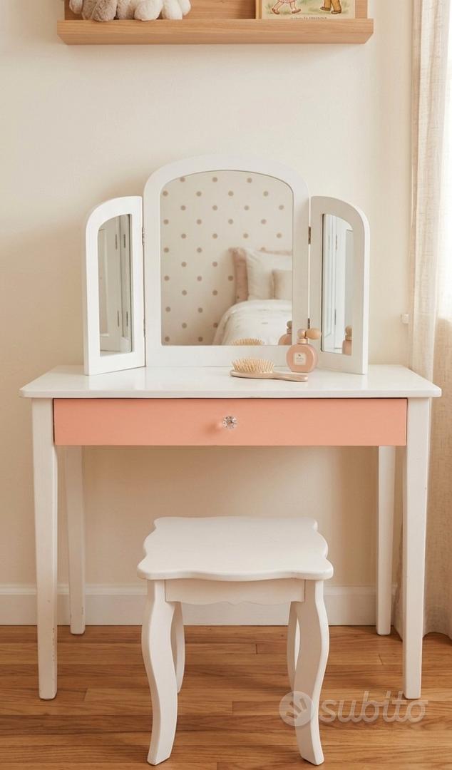 COSTWAY Set Toeletta per Bambini 2 in 1, Set Postazione Trucco in Legno