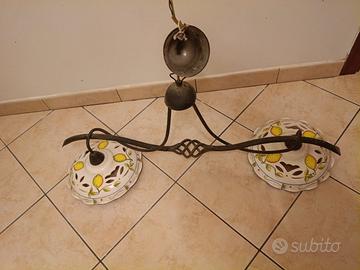 Lampadario a sospensione  rustico in ferro e ceram