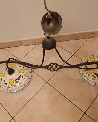 Lampadario a sospensione  rustico in ferro e ceram