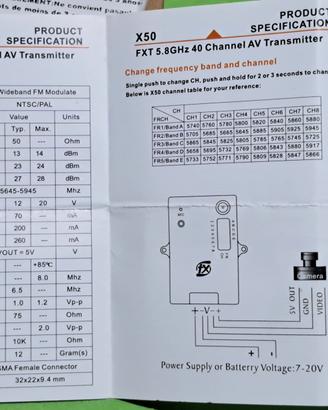 TX video analogico 600 mW+cam FPV