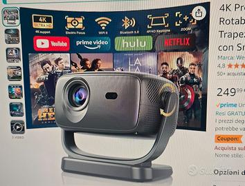 🎥 Proiettore Portatile 4K - Home Cinema da Sogno 