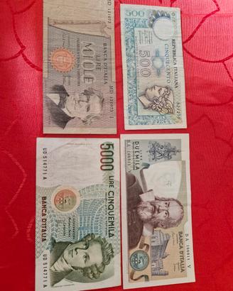 4 banconote in lire italiane 
