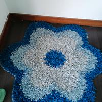 3 Tappeti shaggy 1 tondo 2 fiore moderno blu 85 cm