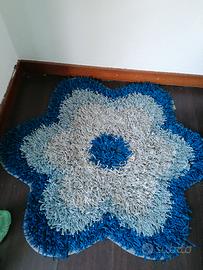 3 Tappeti shaggy 1 tondo 2 fiore moderno blu 85 cm