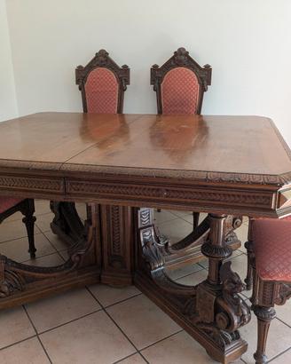 Tavolo da pranzo d'epoca estensibile in legno