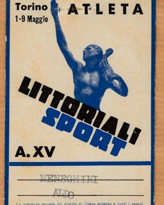 Littoriali sport 1937 Torino tessera atleta (T2)