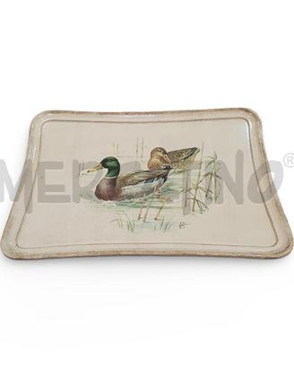 VASSOIO LEGNO VINTAGE CREMA CON SCENA PALUSTRE 52X