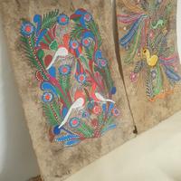 2 dipinti su carta di corteccia Arte Popolare Mess