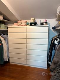 Cassettiera in legno massello bianco