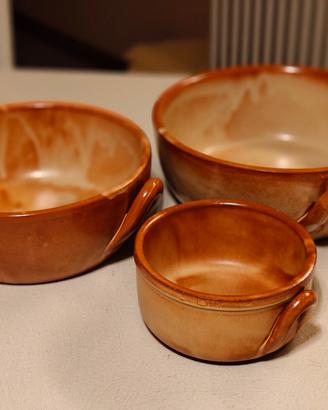 Set 3 ciotole terracotta vintage con manici