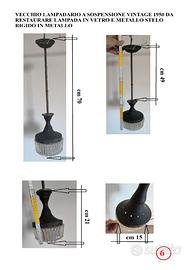 Lampadario Sospensione Vintage Anni 50 Vetro Metal