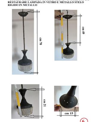 Lampadario Sospensione Vintage Anni 50 Vetro Metal