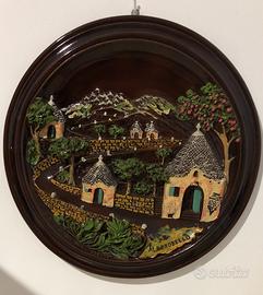 Quadro, piatto da muro-parete con trulli