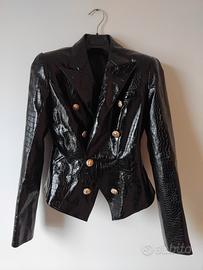 Blazer in pelle nera effetto coccodrillo