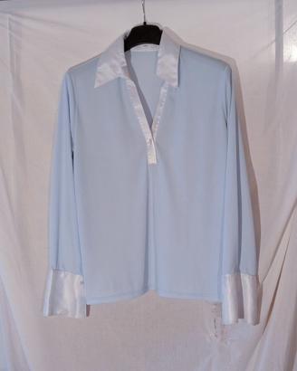 Blusa Naracamicie  celeste con dettagli in raso -