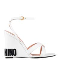 Sandali in pelle con zeppa, bianco, Moschino, n.36
