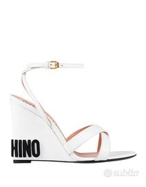 Sandali in pelle con zeppa, bianco, Moschino, n.36