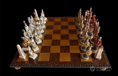 Scacchi egizi vs romani dipinti a mano +scacchiera