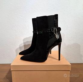 Stivaletti con tacco, nero, pelle stampa cocco, 39