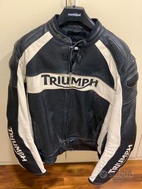 Giacca moto in pelle TRIUMPH bianca/nera