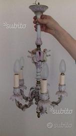 Lampadario Capodimonte porcellana 5 luci anni 70