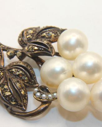 Spilla anni 30 argento marcasite perle