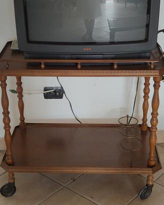 Carrello noce anni '50 con portabottiglie