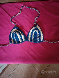 Top bikini in cotone lavorazione ad uncinetto 