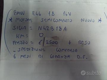 Motore semicompleto nuovo bmw e46 1.8 16v
