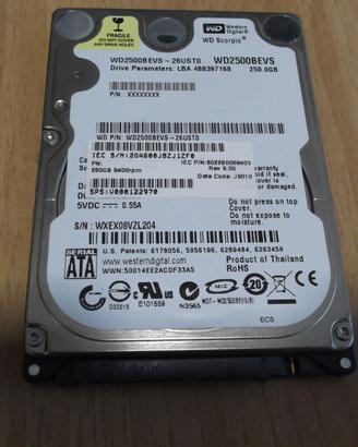 Hard Disk 2.5" SATA WESTERN DIG. WD2500BEVS 250
