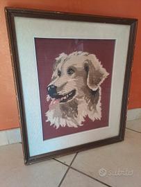 Quadro Vintage Mezzo Punto Cane Golden Retriever 