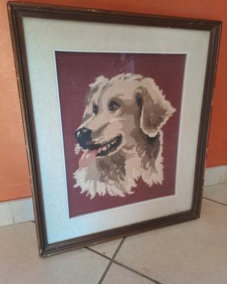 Quadro Vintage Mezzo Punto Cane Golden Retriever 