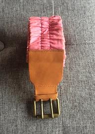 Cintura donna vintage rosa stoffa elastica e cuoio