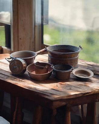 Set antico in rame vintage pentole 