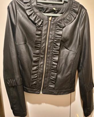 Giacca in Ecopelle Nera con Ruckes  Donna ,Tg S 