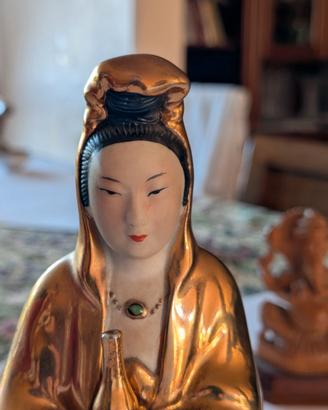 Buddha vintage in ceramica e oro dipinto a mano