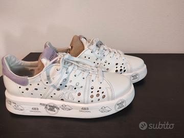 Sneakers Premiata, donna, pelle bianca, 39