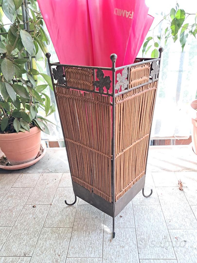 Portaombrelli Vintage En Bambou Et Rattan - Cylindre Italien Des Années 60 - État Très Bon