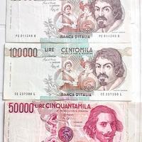 **Banconote 100000 lire Caravaggio 50000 bernini**