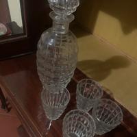 Bottiglia cristallo più bicchieri vintage anni 50