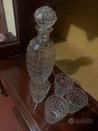 Bottiglia cristallo più bicchieri vintage anni 50