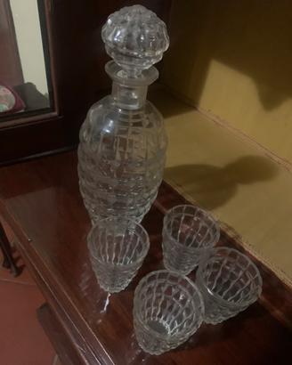 Bottiglia cristallo più bicchieri vintage anni 50