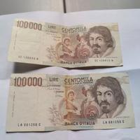 2 Banconote 100.000 Lire Caravaggio originali