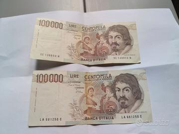 2 Banconote 100.000 Lire Caravaggio originali