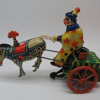 Giocattolo latta vintage anni 60 clown con cavallo